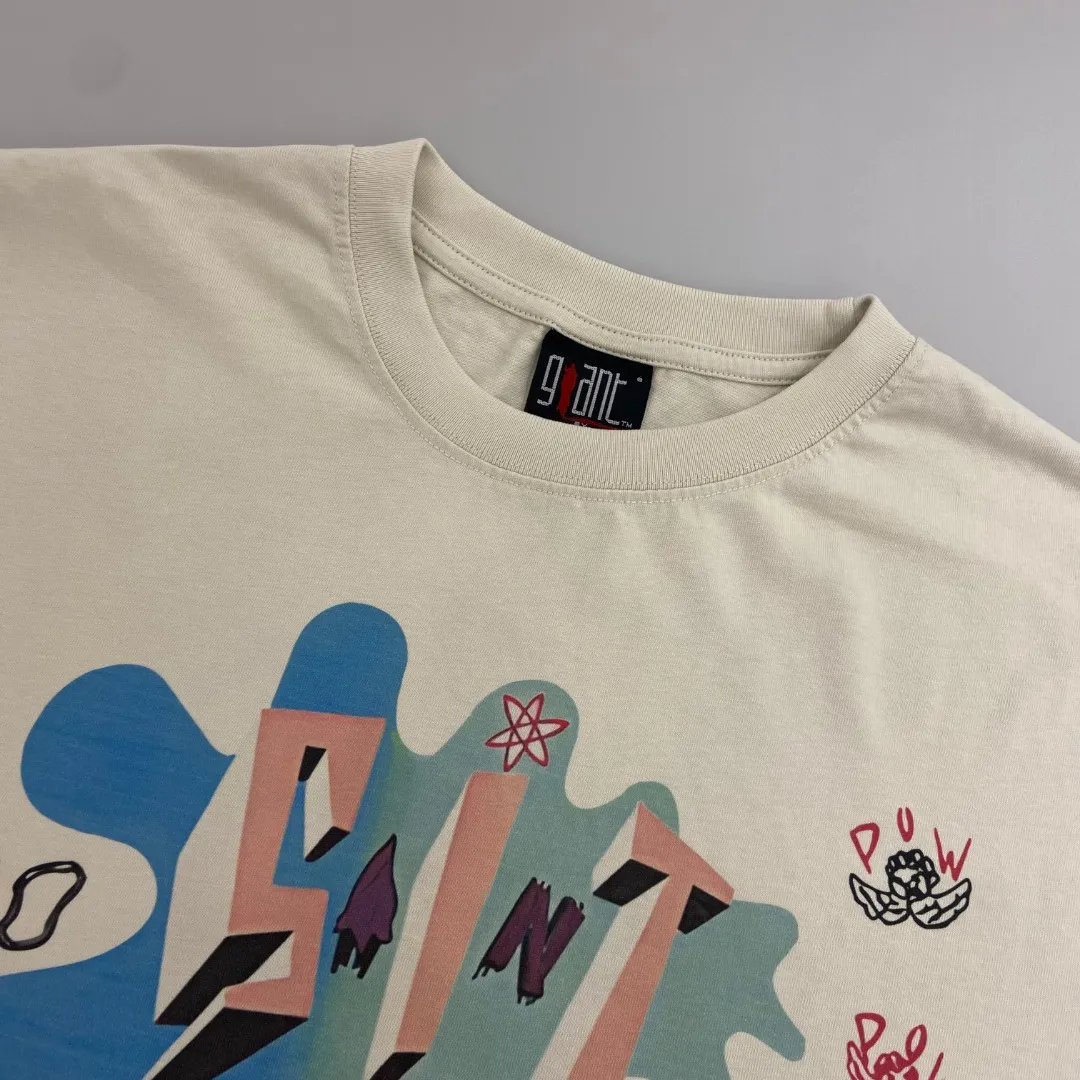 Saint Michael's new retro monster cartoon pattern round neck, loose pure cotton short sleeves, digital white ink direct injection, the fabric is breathable, and the pattern is three-dimensional and clear. Fabric: Double yarn 240g Style number: S835 Size: S-M-L-XL Color: Off-white Price: P110